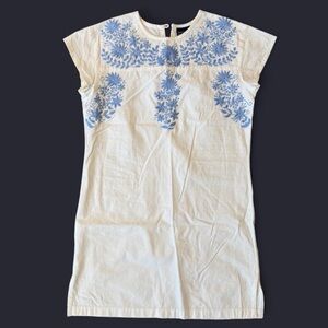 Madison Mathews - Embroidered White and Blue Mini Dress - Size Small
